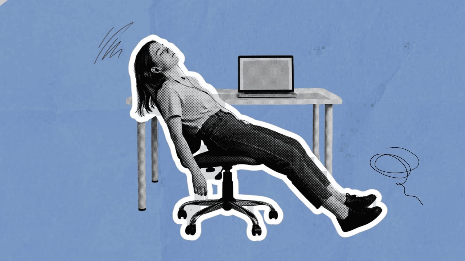 Gen Z employee leaning back in office chair after work hours, symbolizing work-life balance and leaving at 5 PM