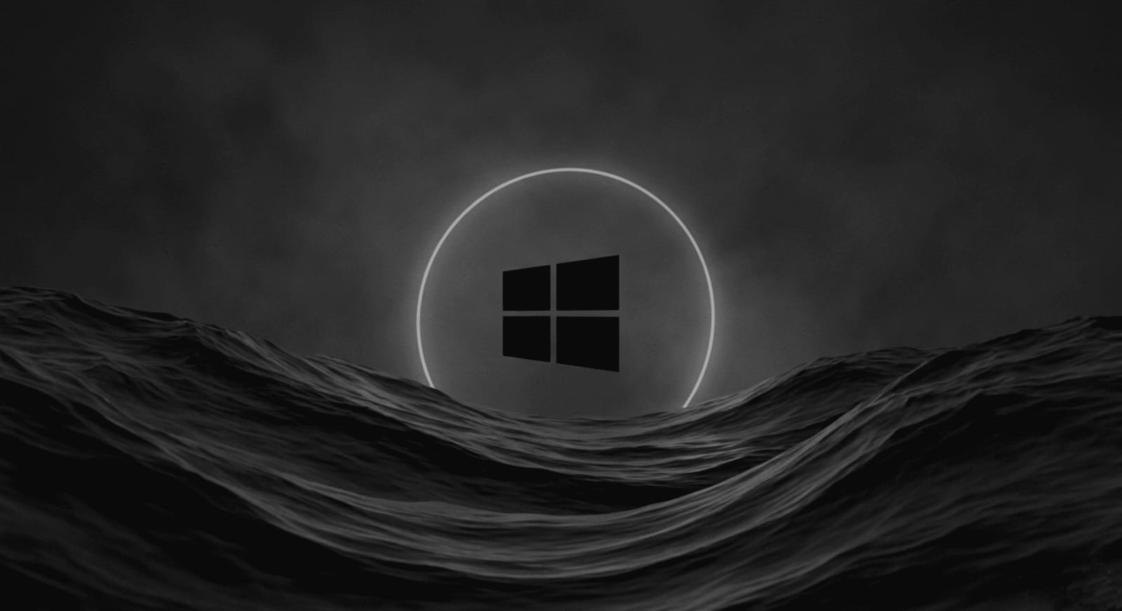 Dark futuristic Windows 11 themed wallpaper with glowing Microsoft logo and abstract waves, representing the modern yet unfamiliar user experience of Windows 11.