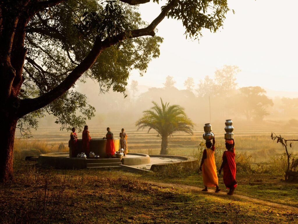 Villagers gathering peacefully in rural Maharashtra symbolising unity, equality, and a caste-free community initiative