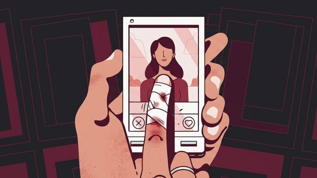 Person swiping on a dating app profile, highlighting modern online dating and swipe culture