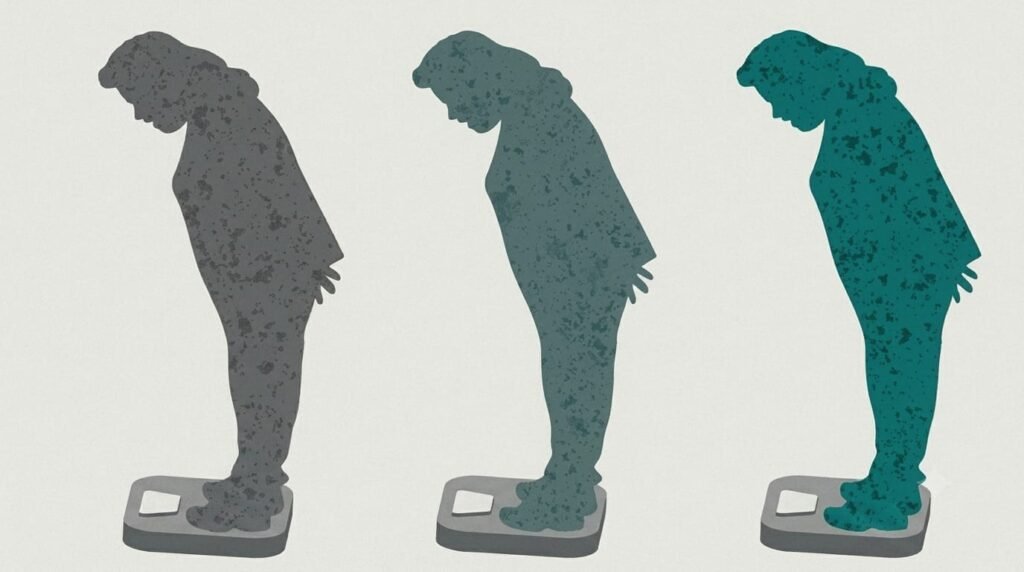 Illustration showing progressive weight loss and changing body weight associated with GLP-1 treatments