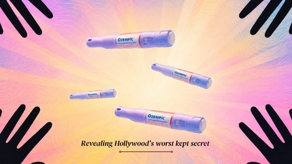 “Ozempic weight loss injections featured in a colorful Hollywood illustration, highlighting the growing use of semaglutide for weight management among celebrities”
